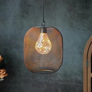 Battery Operated Pendant Lamp with 6 Hours Time Function 21.5 cm High Metal Grid - Picture 1 of 12