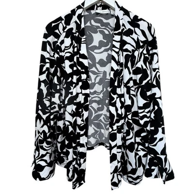 Chaqueta cárdigan Susan Graver talla grande 3X tejido líquido elástico negro encogerse de hombros Foto 1 de 4
