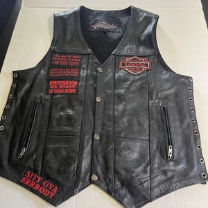 Street & Steel 2nd Amendment Leather Motorcycle Vest Size Large. W/ Patches - Foto 1 di 24
