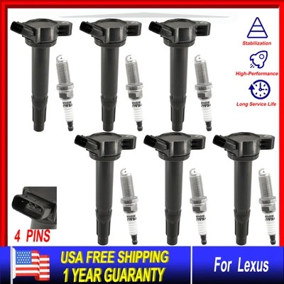 6X Ignition Coils & 6X Spark Plugs for Lexus GS450hI S350 2007-2017 3.5L Foto 1 de 4