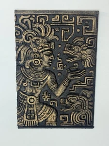 "Guerrero Maya Azteca 4"" X 6"" Placa de Arte de Pared Dorado Negro Tribal Hogar Decoración Antigua" - Imagen 1 de 5