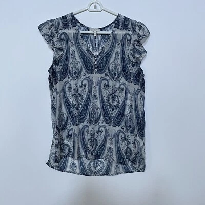 Joie Blouse Top Women Sz XS Blue 100% Silk Paisley Print Sheer Ruffle Cap Sleeve - Изображение 1 из 4