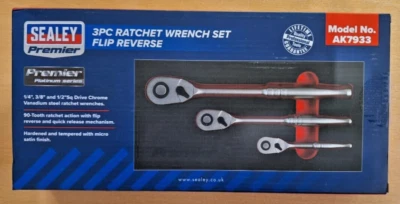 Sealey AK7933 3pc Ratchet Wrench Set - Flip Reverse - Premier Platinum Series - Image 1 of 2