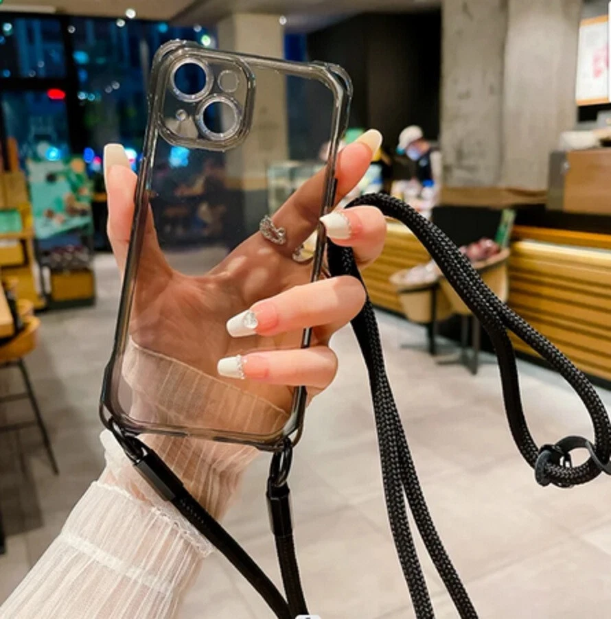 NUEVA Funda de Teléfono Transparente con Cordón de Lujo con Correa para el Cuello Negra para iPhone 11 Pro Max Foto 1 de 1