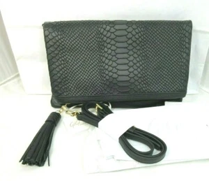 Bolso sin asas o bandolera GiGi New York Rachel de cuero plegable pitón en relieve negro - Imagen 1 de 11