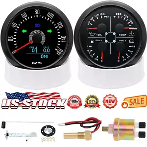 2 Gauge Set 85mm GPS Speedometer 160MPH&85mm 4 IN 1 Multifunction Gauge w/Sensor - Picture 1 of 20