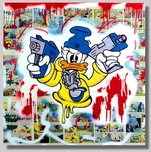 Pintura Original 80x80 cm Obra de Arte Comic Street Art Pop Imagen Única - Imagen 1 de 3