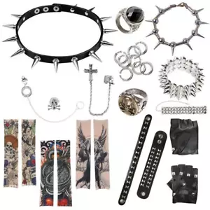 Punk Accessoires Rocker Zubehör Biker Kostüm Fasching Nieten Punker Schmuck NEU - Bild 1 von 11