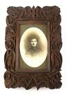 Antique Carved Wood Photograph Frame Flower Heads Leaf  Wall Hanging