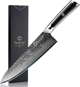 Sunnecko Japanese Chef's Knife 8" Inch VG10 Damascus Steel Meat Cutting Knife - Picture 1 of 6