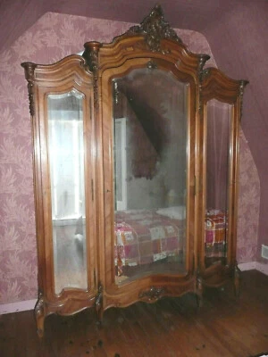 Armoire bibliothèque vitrine style louis XV 3 portes à glaces fin 19 siècles  - Photo 1/4