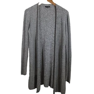 Eileen Fisher Damen Pullover Größe SP schwarz weiß Tweed Tencel vorne offen - Bild 1 von 11