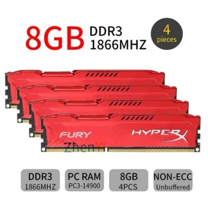 32GB 4x 8GB 4GB DDR3 PC3-14900 1866MHz 1.5V Desktop Red RAM For HyperX FURY Lot - Picture 1 of 11