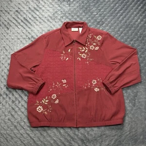 Alfred Dunner Jacket Womens Plus 18W Brick Red Quilted Full Zip Collard Flowers - Picture 1 of 11