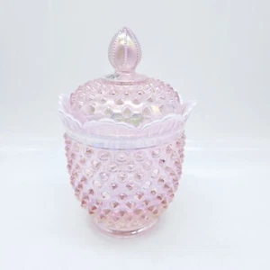 Fenton rosa schimmernd schillernd Nagelglas mit Deckel und Original Aufkleber 7,5" - Bild 1 von 9