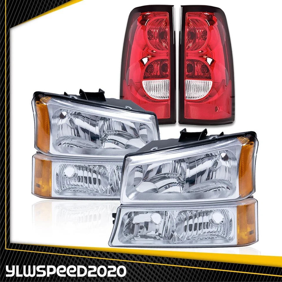 Pair Chrome Housing Headlights & Tail Light Fits 03-06 Chevy Silverado 1500 2500 - Image 1 of 4
