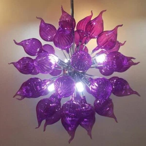 Lámpara de techo de vidrio soplado púrpura flor brote Art Deco 6 luces - Imagen 1 de 29