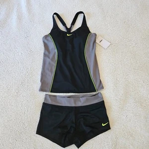 Nike Tankini Boy Shorts Swimsuit Size Medium - 2 Piece Set Black & Gray - Picture 1 of 16