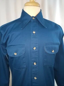 Vintage 1960s JC Penney Suede Elbow Patches Utility Work Shirt Blue Medium - Picture 1 of 10