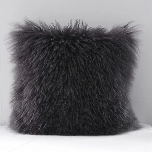 100% Genuine Mongolian Fur Pillowcase Real Tibetan Lamb Wool Cushion Cover - Picture 1 of 26