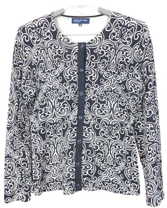 SC001318- JONES NEW YORK Women Silk Cardigan Sweater Long Sleeve Damask Black M - Picture 1 of 8