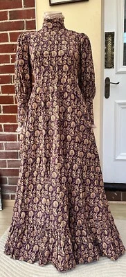 Vintage Laura Ashley 70s Heraldic Mythical Beasts Maxi Prairie Dress Wales 12 - Image 1 of 4