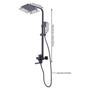 Black Shower Faucet Set System Rainfall Shower Head Handle Combo Kit Wall Mount - Picture 1 of 17