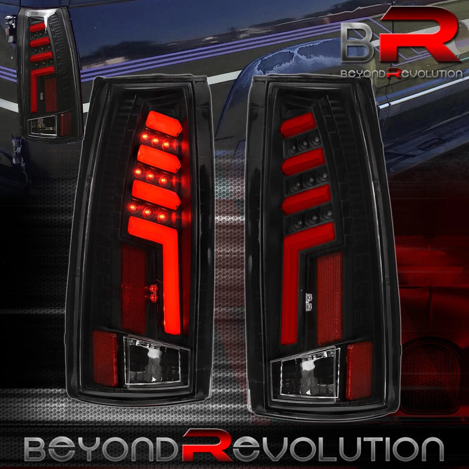 For 1988-1998 Chevy GMC C/K C1500/K1500 Black Housing Red LED Tube Tail Lights - Image 1 of 4