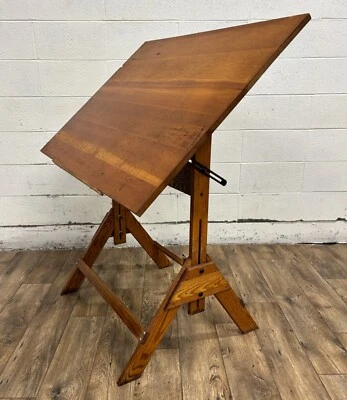 Vintage Oak and Birch Adjustable Drafting Table or Desk - Image 1 of 4
