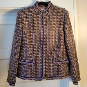 Stresa Womens Purple / Tan Tweed Long Sleeve Blazer Jacket Snap Front Size 12 - Picture 1 of 5