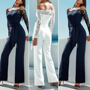 Mujeres Mono Fiesta Mono Mameluco Pantalones Largos Pantalones Prendas para club nocturno Manga de encaje - Imagen 1 de 19