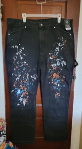 Pantalones de mezclilla para hombre No Boundaries negros 38x30 salpicaduras de pintura carpintero doble rodilla nuevos con etiquetas - Imagen 1 de 6
