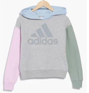 NWT, Girls ADIDAS Extra Roomy Gray Multi Logo Hoodie. Size L(14) - Picture 1 of 1