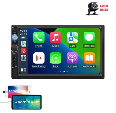 AUTORADIO STEREO AUTO 7 POLLICI 2DIN CARPLAY ANDROID AUTO MP5 BLUETOOTH CAMERA - Immagine 1 di 4