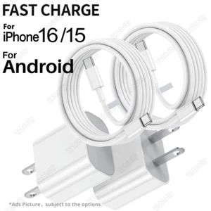 For iPhone 15 16 Pro Max iPad Pro Samsung 20W USB-C Fast Charger PD Type-C Cable - Picture 1 of 17