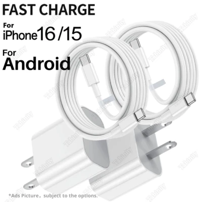 For iPhone 15 16 Pro Max iPad Pro Samsung 20W USB-C Fast Charger PD Type-C Cable - Image 1 of 4