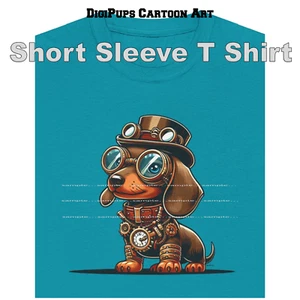 Camiseta DigiPups Dachshund Raza de Perro Steampunk Disfraz Dibujos Animados Verde Azulado - S-5X - Imagen 1 de 5