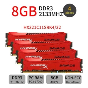 Kingston HyperX SAVAGE 32GB Kit 4x 8GB DDR3 OC 2133MHz HX321C11SRK4/32 PC Memory - Picture 1 of 6