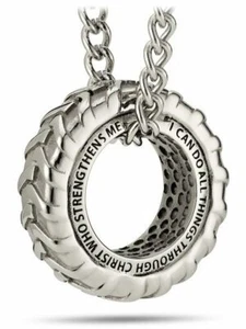 Men's Stainless Steel Tire Necklace-Phil 4:13 Shields of Strength - Picture 1 of 8