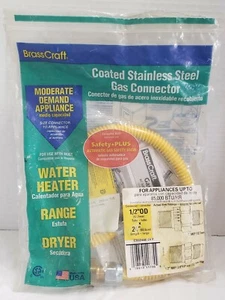 Brass Craft Coated Stainless Steel Gas Connector 1/2" OD x 24"  CSSD44E-24P - Picture 1 of 12