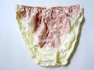 NEW VINTAGE Victoria's Secret SATIN 100% Nylon FLORAL LACE BIKINI SISSY PANTY L - Image 1 of 4