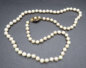 Vintage 9ct Yellow Gold Sapphire & 5mm Cultured Pearl Necklace - Picture 1 of 11