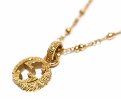 Collana Gucci ad incastro G design oro giallo 18 carati catena ciondolo 16 5 pollici