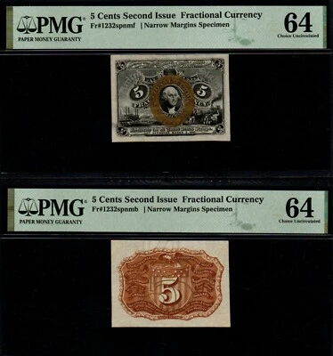 1863-67 5c 2nd Issue NARROW MARGINS FRONT/BACK SPECIMEN SET Fractional Currency - Image 1 of 2