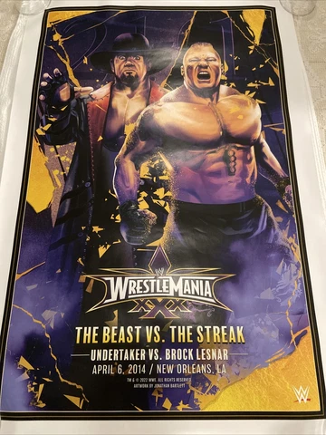 NEW WWE Wrestlemania XXX Brock & Undertaker 24X36 Art Print Poster Bartlett /300 Cover