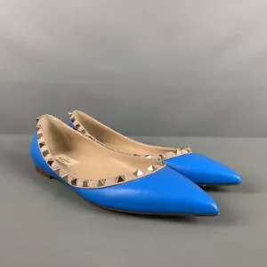 VALENTINO Talla 10 Azul Piel Carne Ribete en Contraste Planos - Imagen 1 de 9