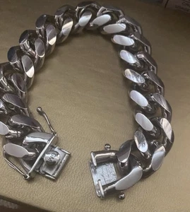 Italy Solid 925 Sterling Silver Cuban Bracelet 9Inches 161 Grams 18mm Heavy. - Picture 1 of 9