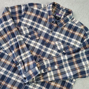 Patagonia Hemd Herren mittel blau weiß kariert Bio Baumwolle Flanell Knopfleiste Tasche - Bild 1 von 14