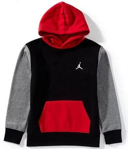Jordan Boys Brooklyn Essentials Fleece Pullover Hoodie Black/Red/Grey Size XL - Picture 1 of 1