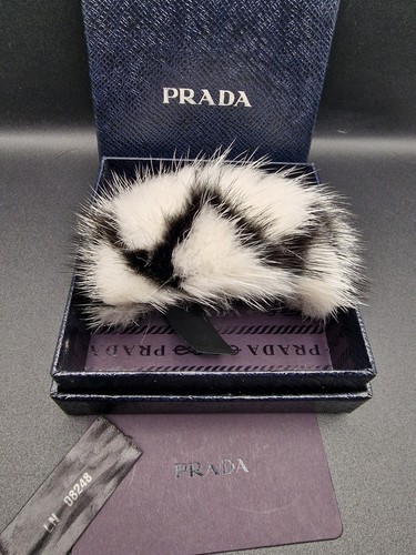 Bracciale Prada in pelliccia di visone braccialetto bianco nero con scatola